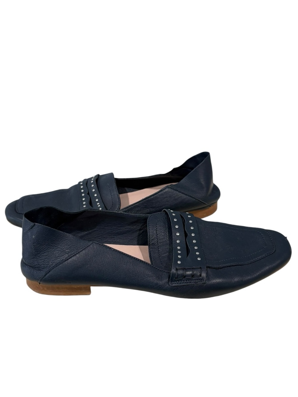 Bata Navy Blue Leather Slip-on Flat Loafers 38